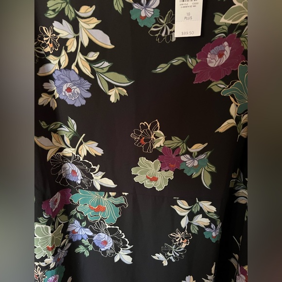 LOFT Long Sleeve Square Neck Black Midi Dress with Purple & Green Floral Print - Picture 2 of 6